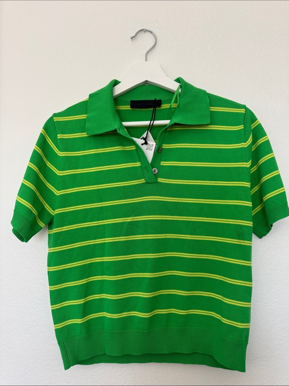 Zara Green Polo Shirt with Yellow Stripes